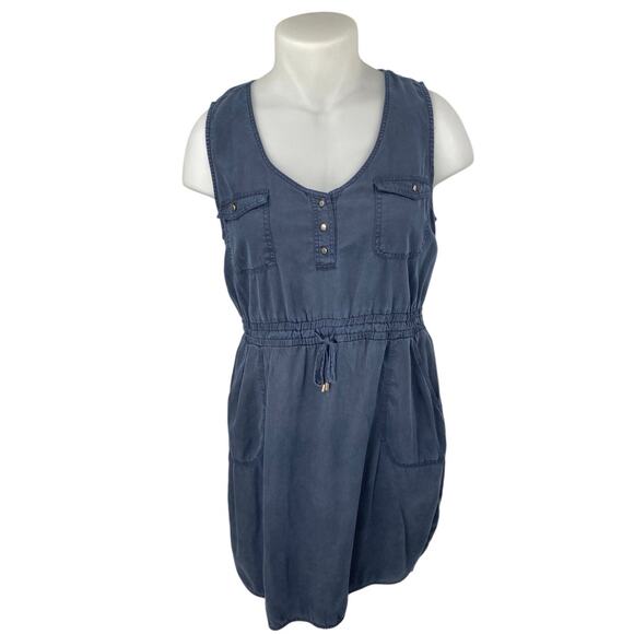 Just Jeans Women's Navy Blue Sleeveless Henley Pocket Tank Mini Blouson Dress 16 - Picture 1 of 4